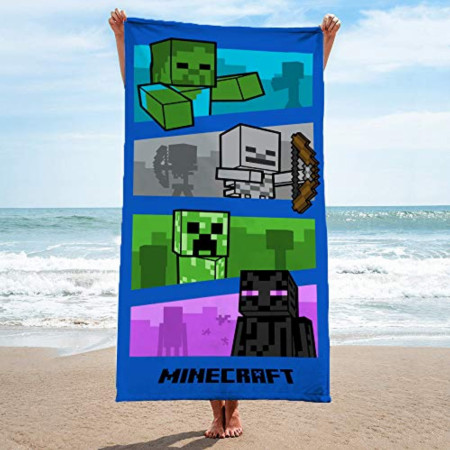 Minecraft Enemies Panels Creepers, Skeletons, and Enderman Beach Towel
